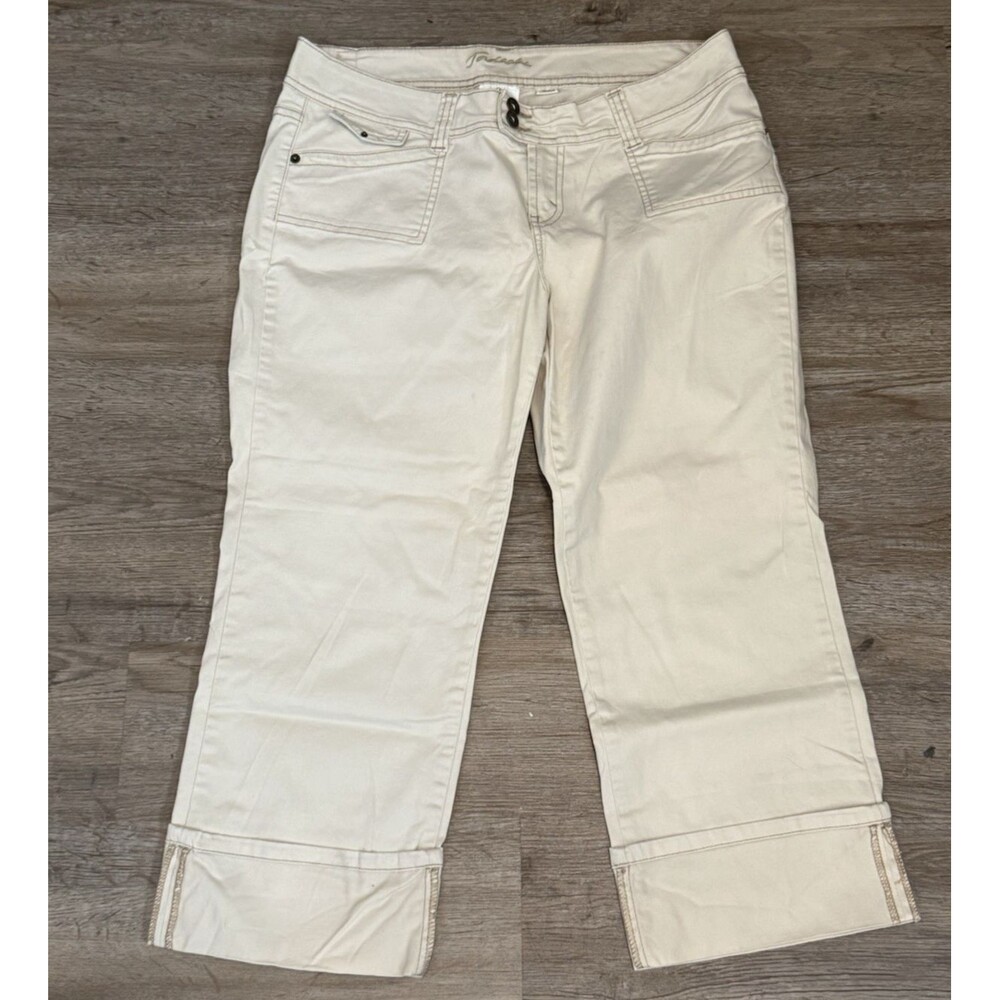 Jordache 13/14 Cream Colored Stretch Capris Pants Cropped Cuffed Flat Front